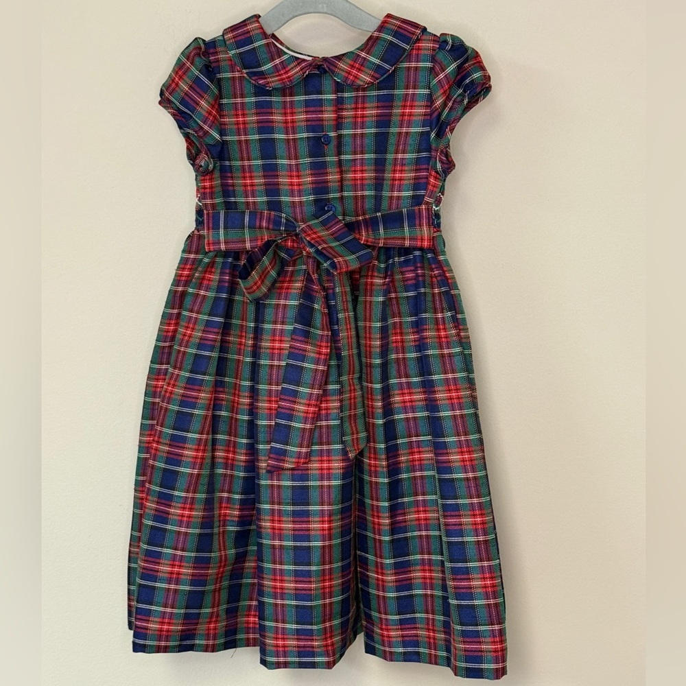 Laura Ashley: Girls.Navy / Green / Red Smocked Plaid Holiday Dress, Size 3T - Picture 2 of 12